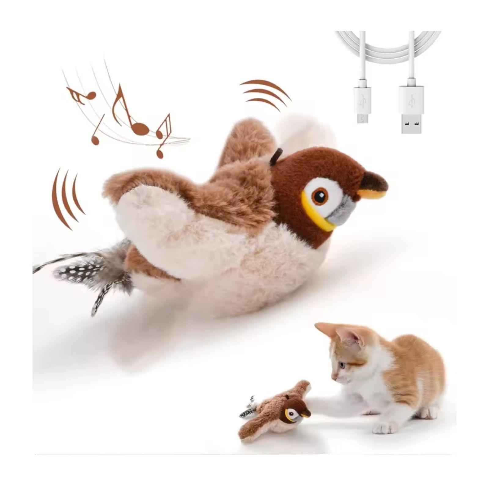 Juguete Interactivo Pajaro Volador Movimiento Sonido Gato-0