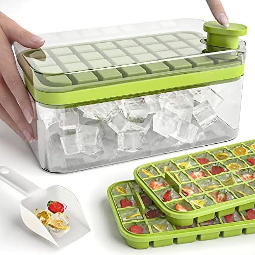 Cubetera Hielo 2 en 1 Contenedor + 2 Bandejas Para Hielo y Palita-2