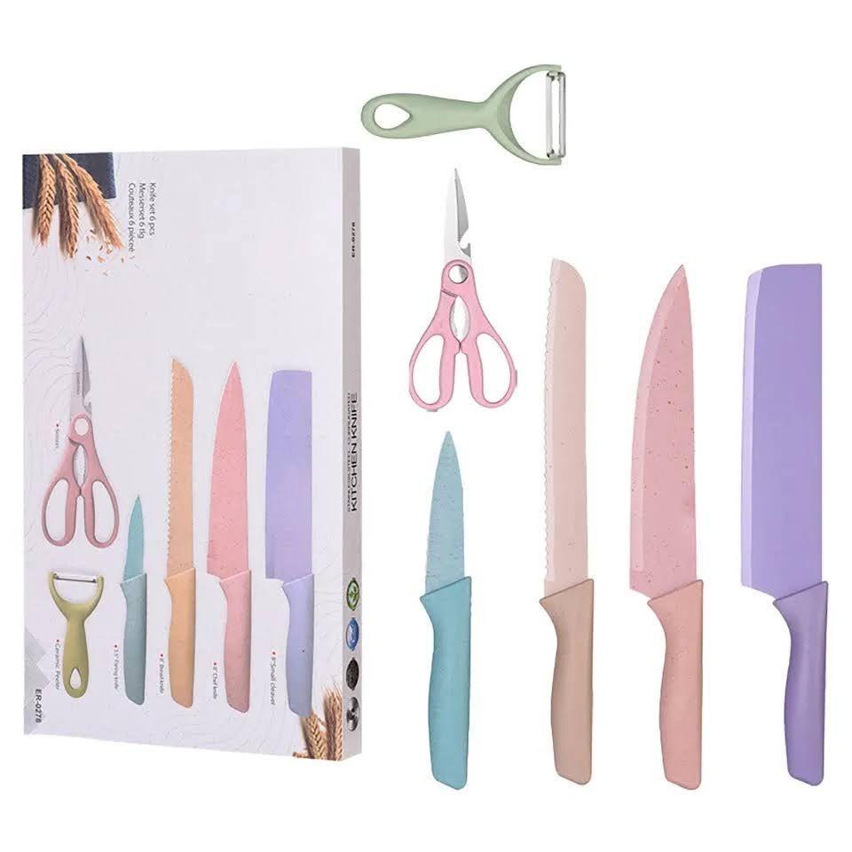 Set de 6 Cuchillos Ceramica Cocina Utensilios Color Pastel-2
