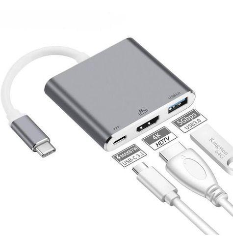 Adaptador Hub 3 En 1 Usb Tipo C A Usb-c Hdmi Usb3.0 Para Mac-0