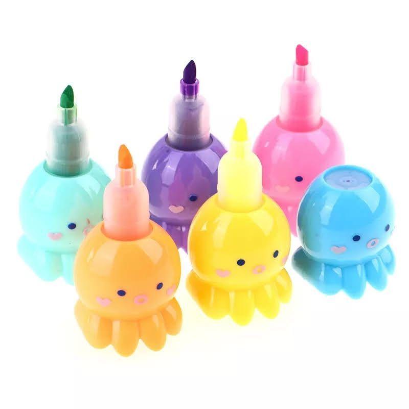 Pack x5 Destacador Mini Pulpo Kawaii Fluor Lápiz Destacador-1