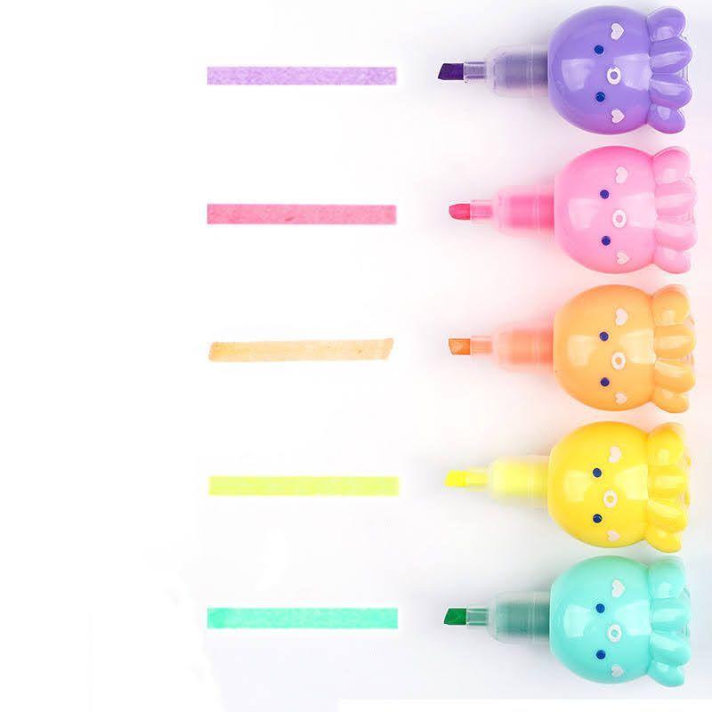 Pack x5 Destacador Mini Pulpo Kawaii Fluor Lápiz Destacador-2