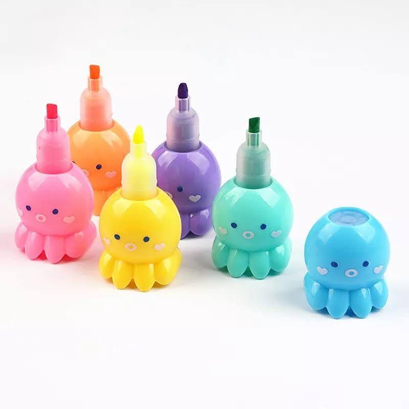 Pack x5 Destacador Mini Pulpo Kawaii Fluor Lápiz Destacador-3
