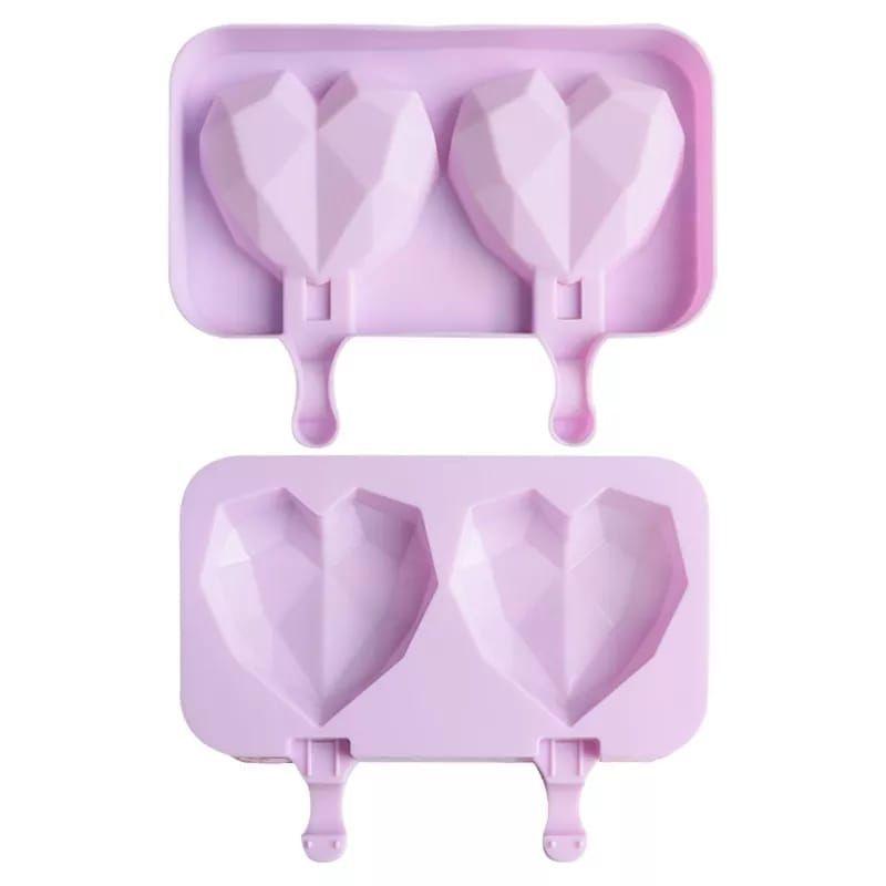 Pack x2 Molde Silicona 2 Helados Diseño Corazon + Paletas-2