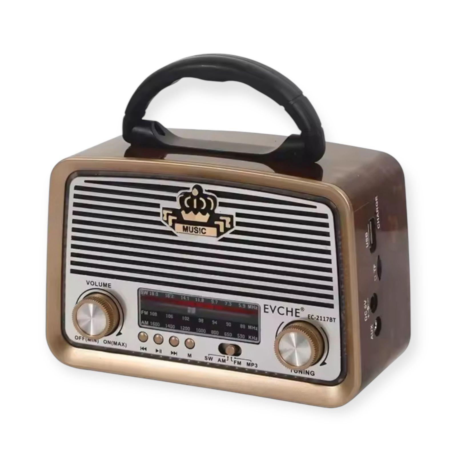 Radio Portatil Vintage Am/fm Mp3 Recargable 3 Bandas Usb Marrón-2