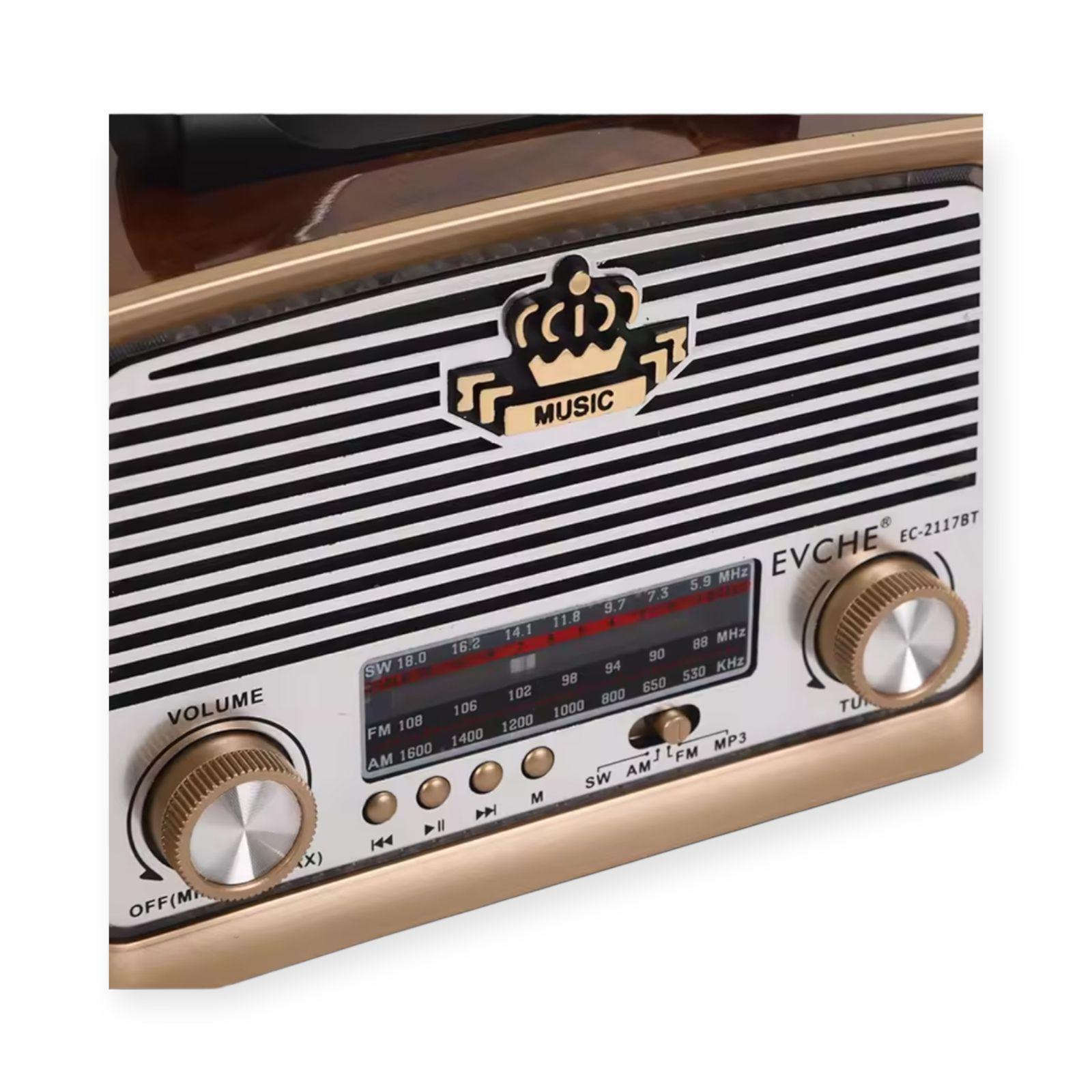 Radio Portatil Vintage Am/fm Mp3 Recargable 3 Bandas Usb Marrón-5