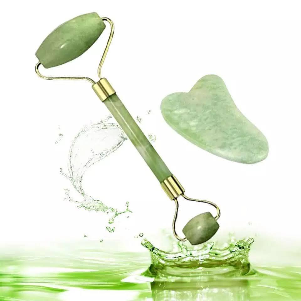 Rodillo Jade Masaje Facial Linfático + Piedra Gua Sha-4