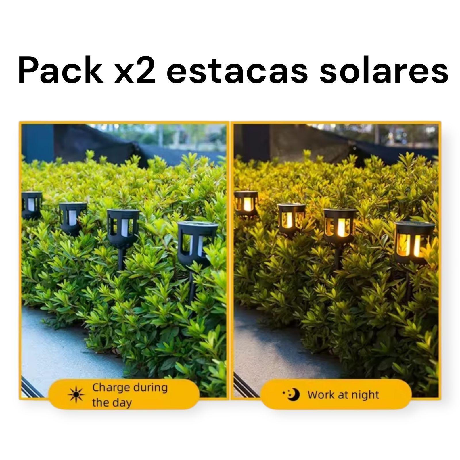Estaca Solar X2 Exterior Para Jardin Lampara Antorcha-8