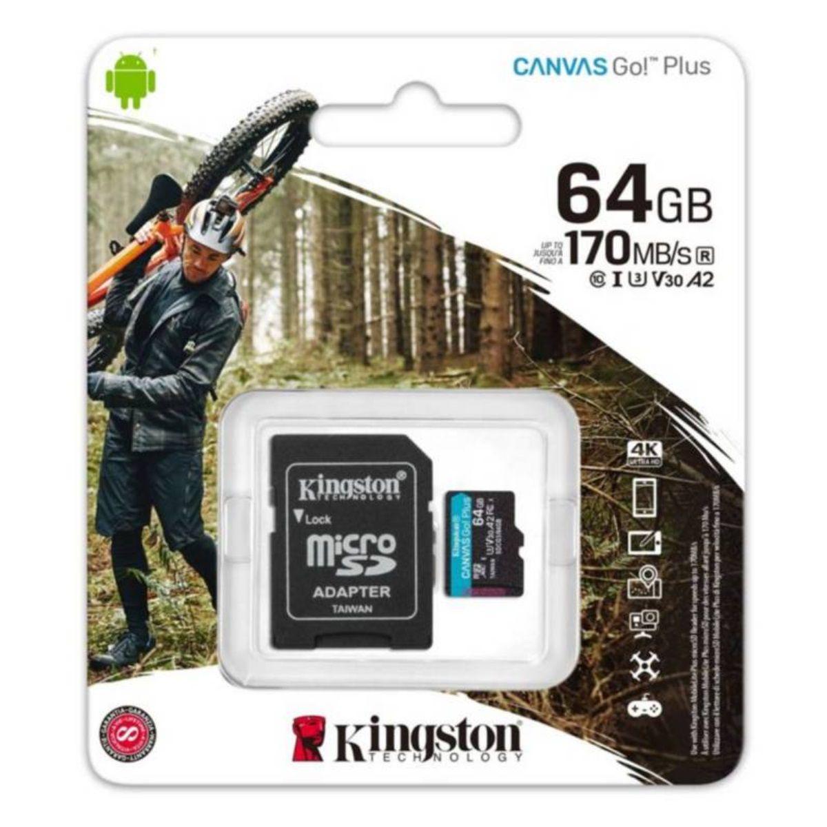 Kingston MicroSD 64GB, Canvas Go Plus, 170R, SDCG3/64GBSP-0