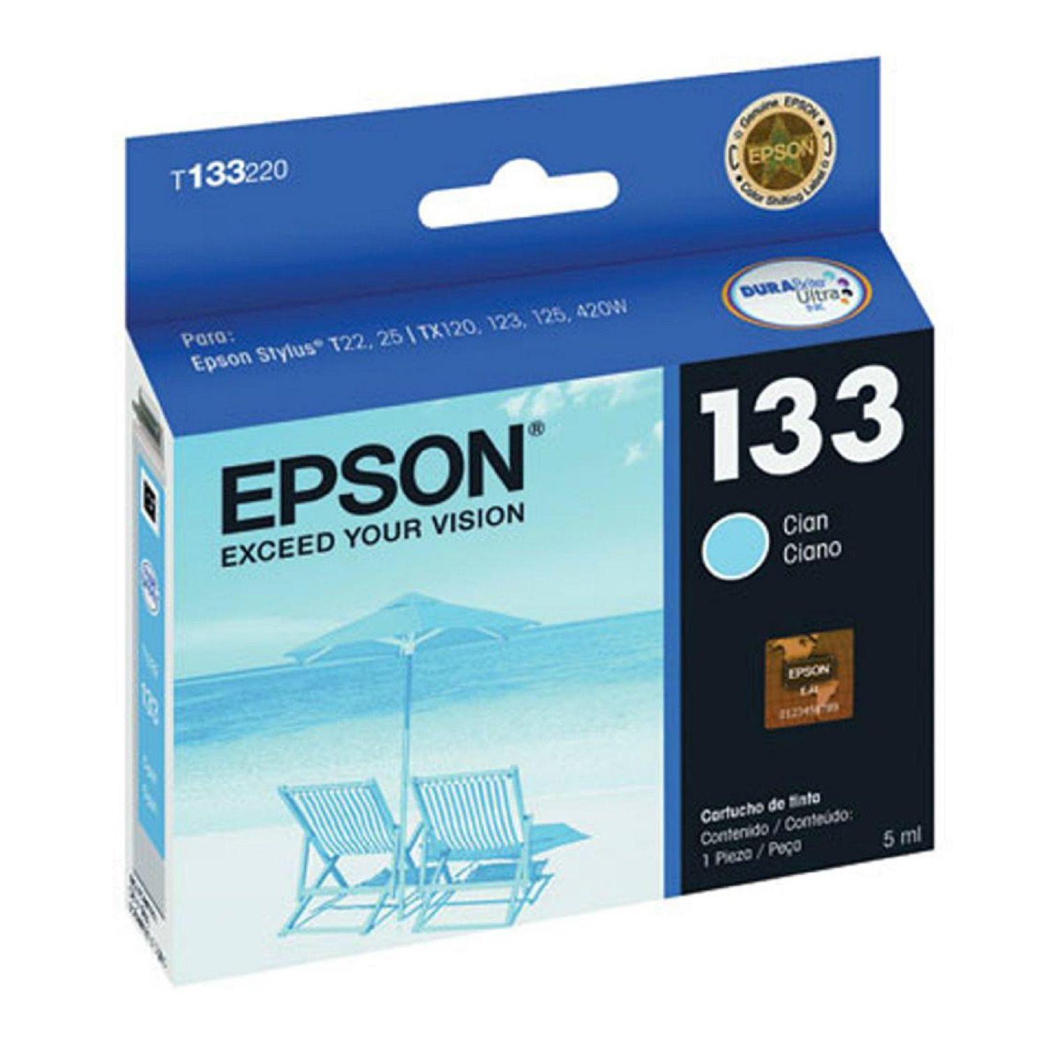 Epson Tinta 133 Original Cyan T133220-al T22 25 Tx120 123 12-0