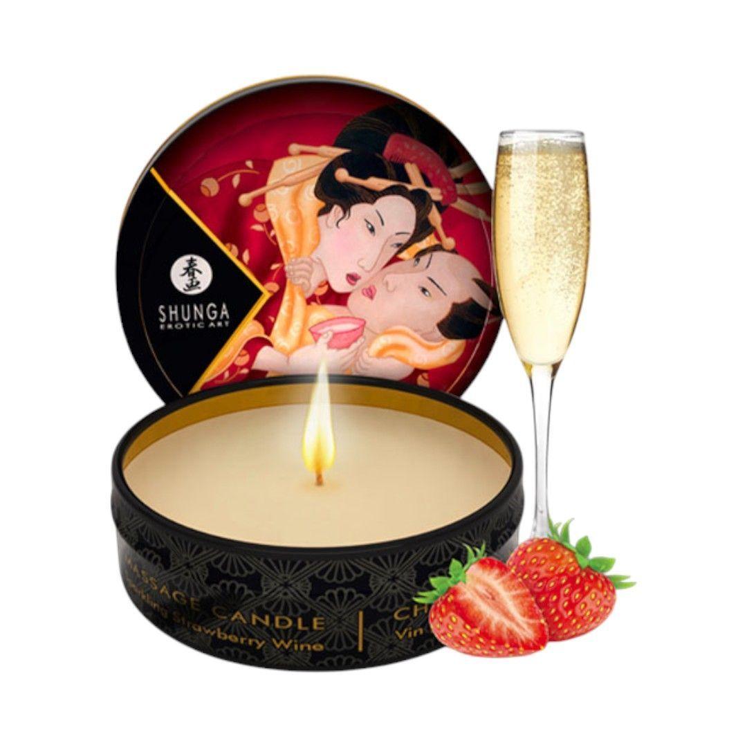 Mini Vela con Aceite para Masajes Frutillas con Champaña 30 ml-0