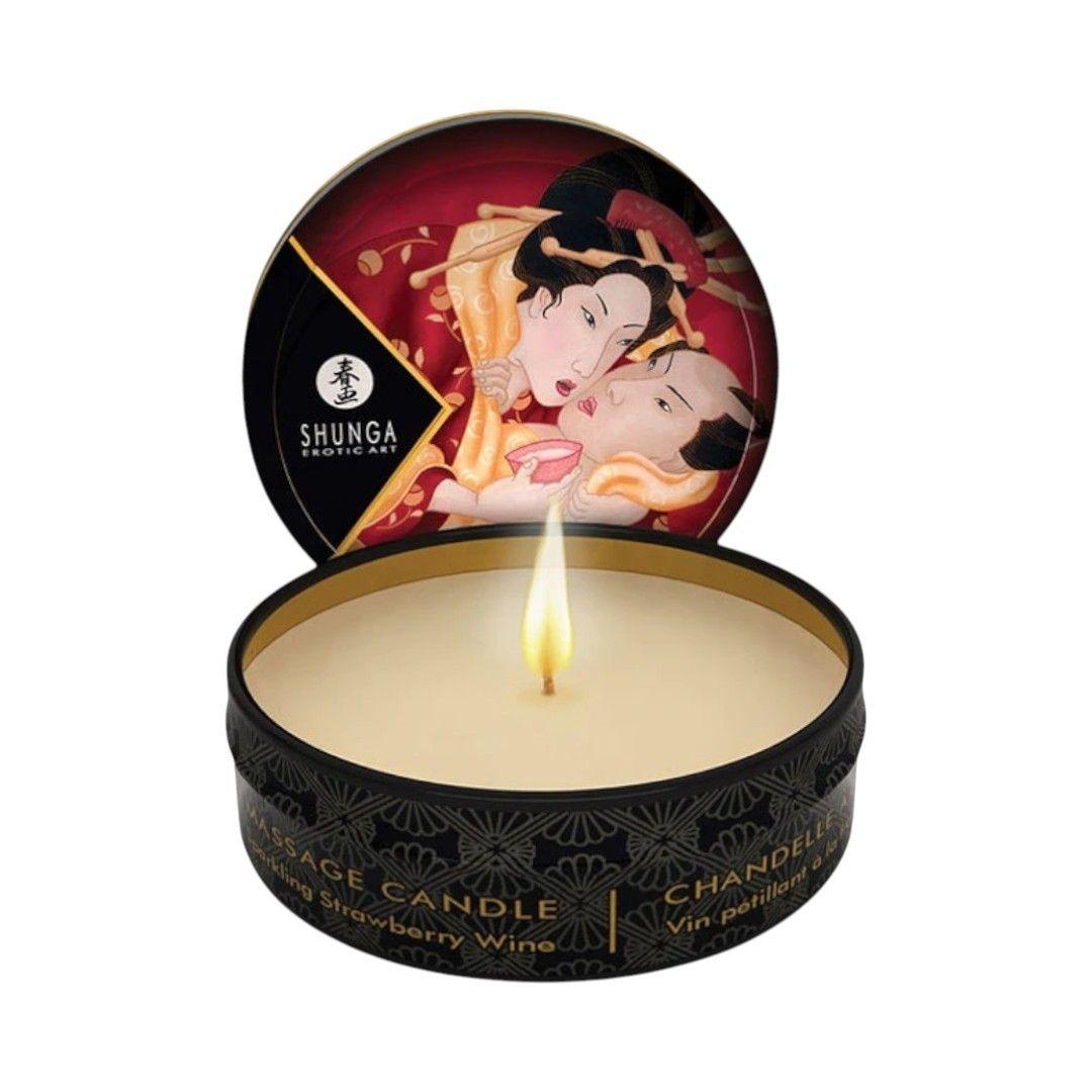 Mini Vela con Aceite para Masajes Frutillas con Champaña 30 ml-1