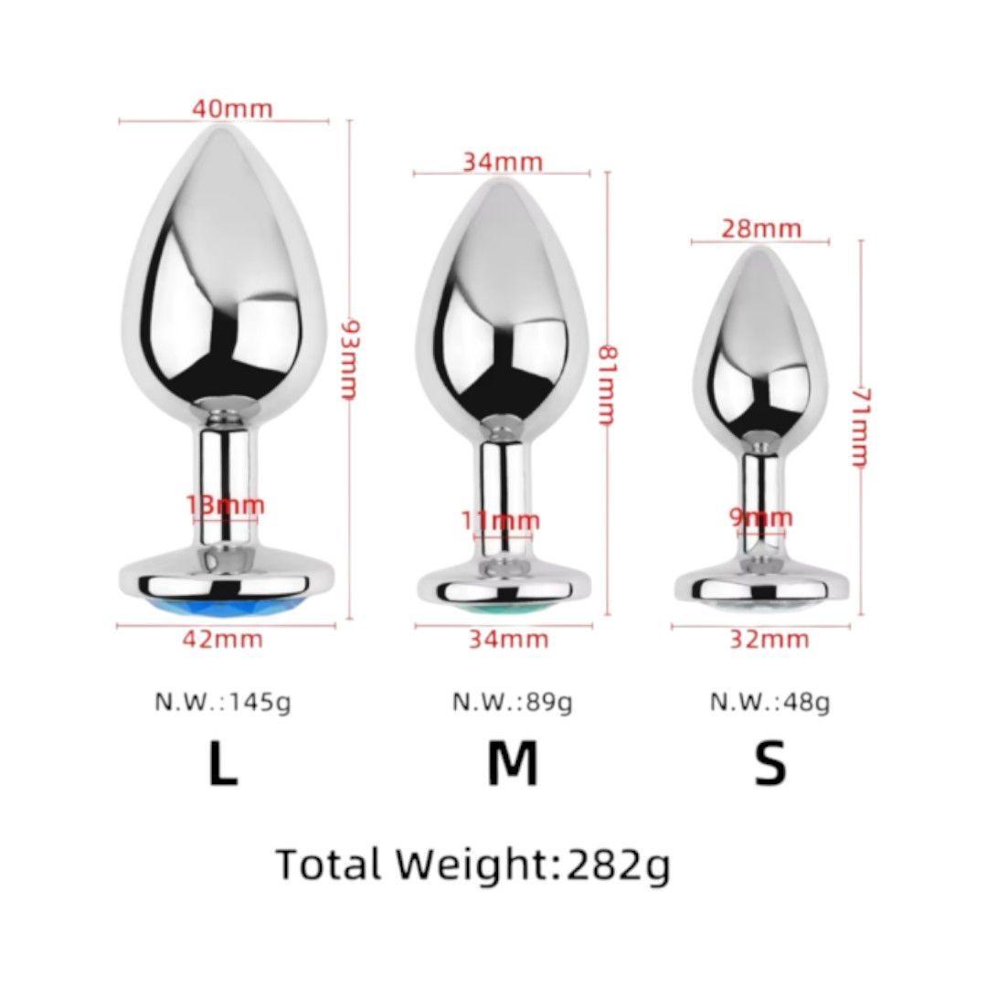 Set de 3 Plug Anal Acero Inoxidable S, M y L Color al Azar-3