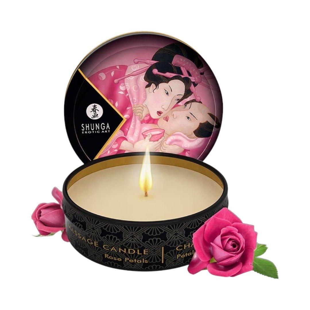 Mini Vela con Aceite para Masajes Pétalos de Rosa 30 ml-0