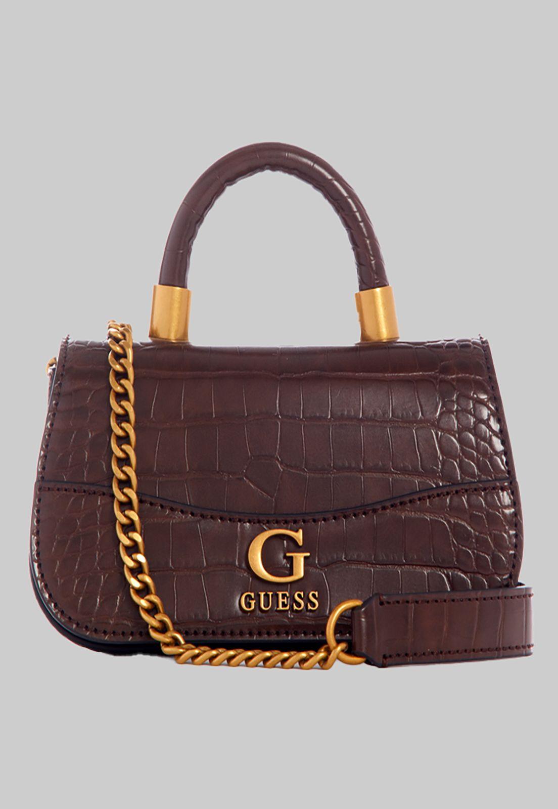 Mini Cartera Guess Nell Croc Micro Mini Flap Bro Café-0