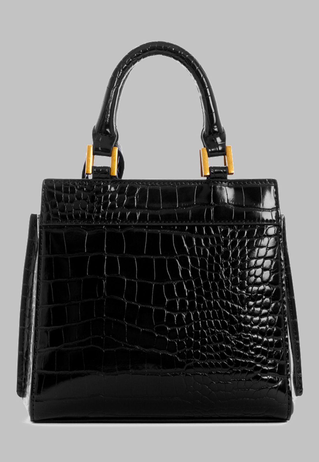 Mini Cartera Guess Katey Croc Mini Satchel Bla Negro-2