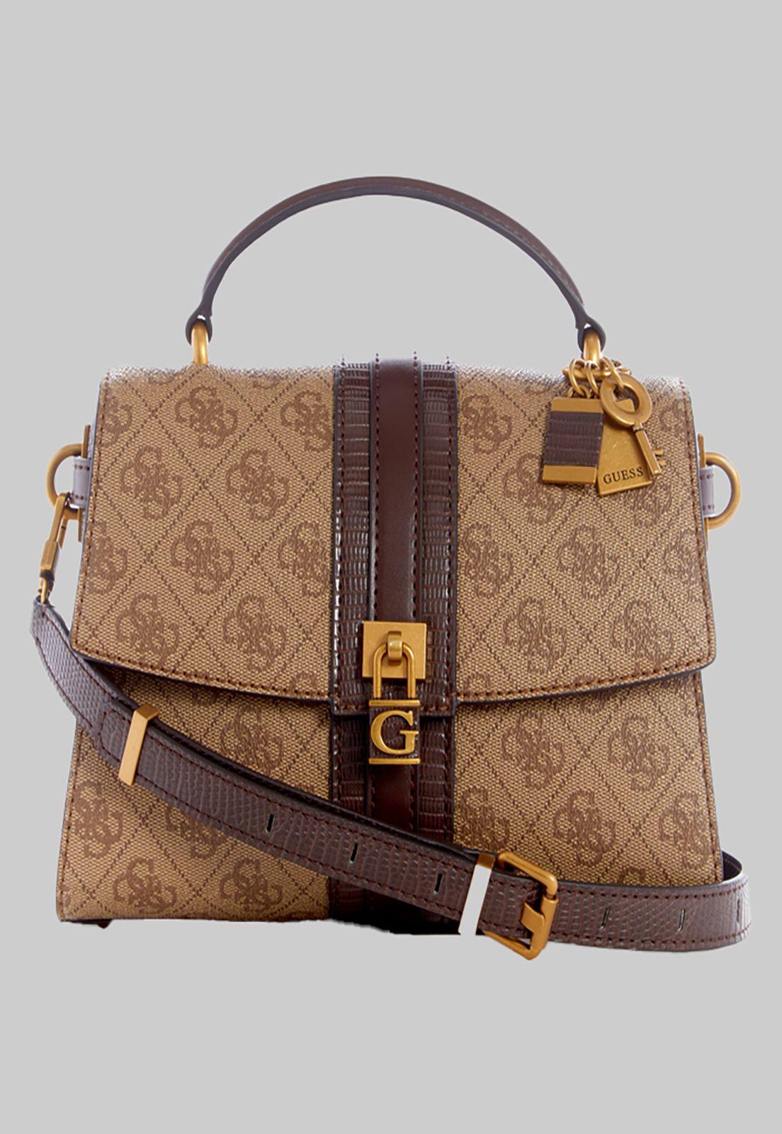 Cartera Guess Ginevra Logo Top Handle Flap Ltl Café-0