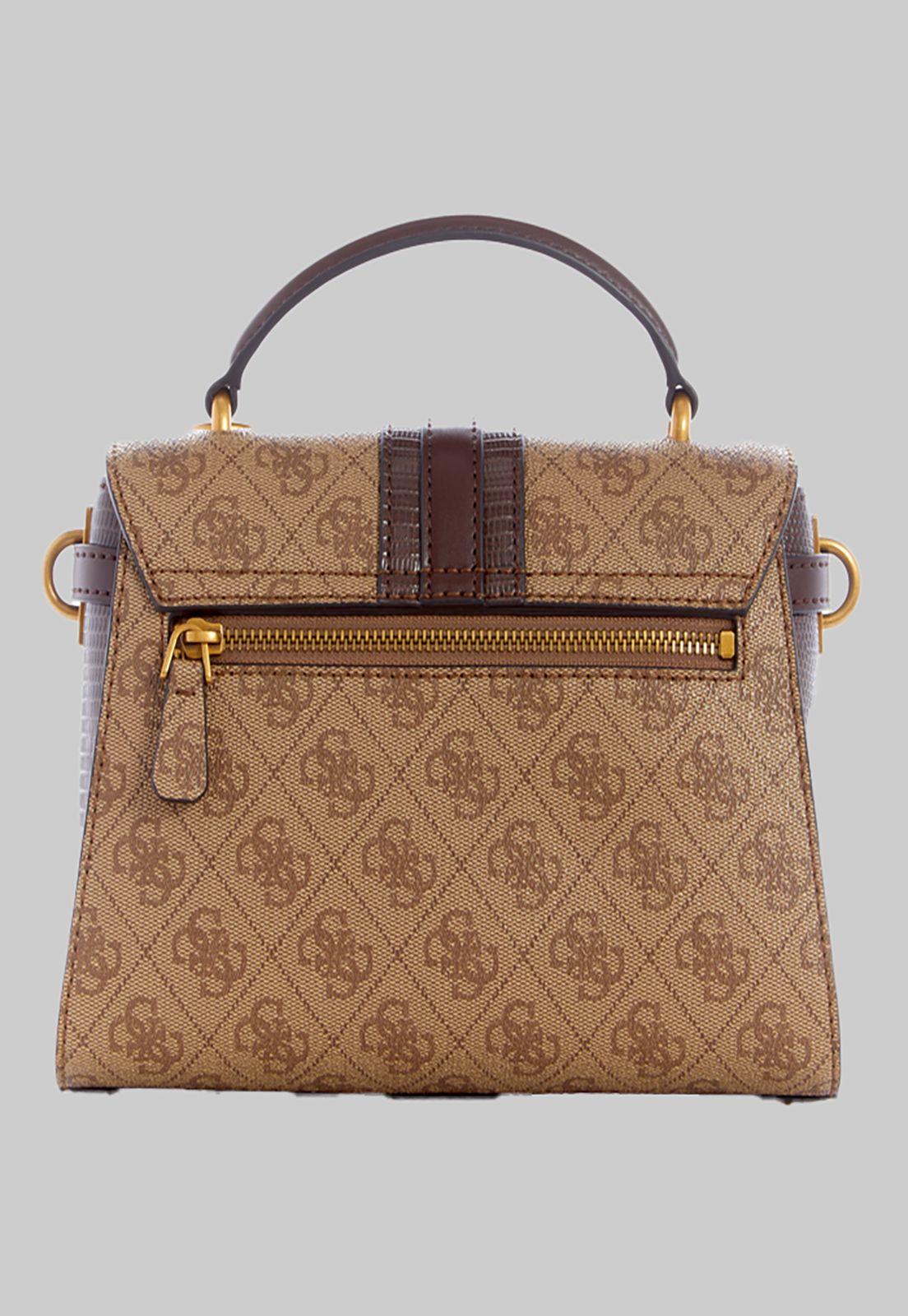 Cartera Guess Ginevra Logo Top Handle Flap Ltl Café-2