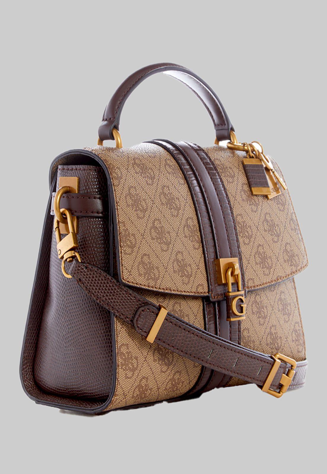 Cartera Guess Ginevra Logo Top Handle Flap Ltl Café-1
