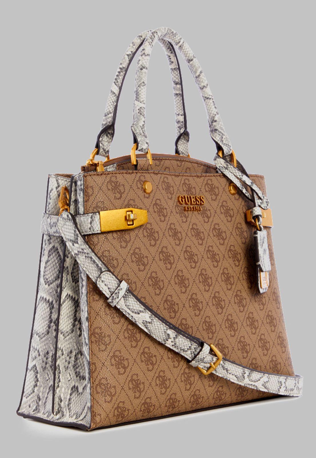 Cartera Guess Zadie Logo Girlfriend Satchel Lly Café-1