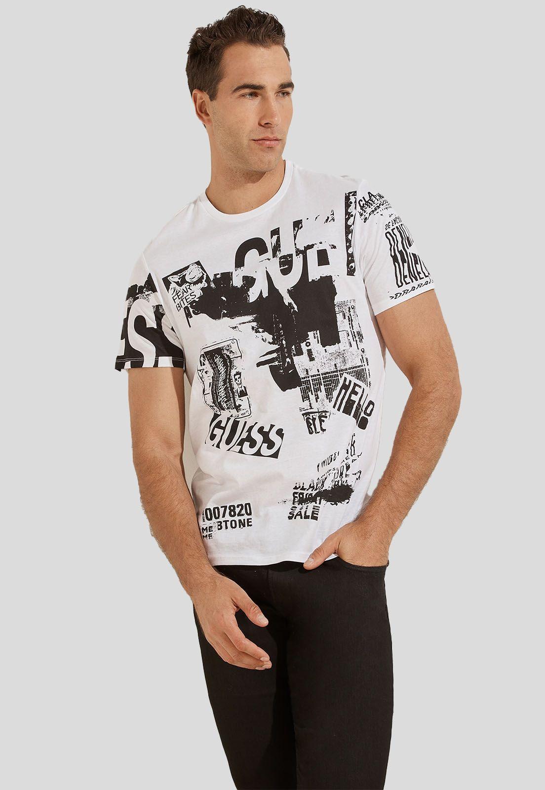 Polera Ss Bsc Poster Texture Tee   Guess-0