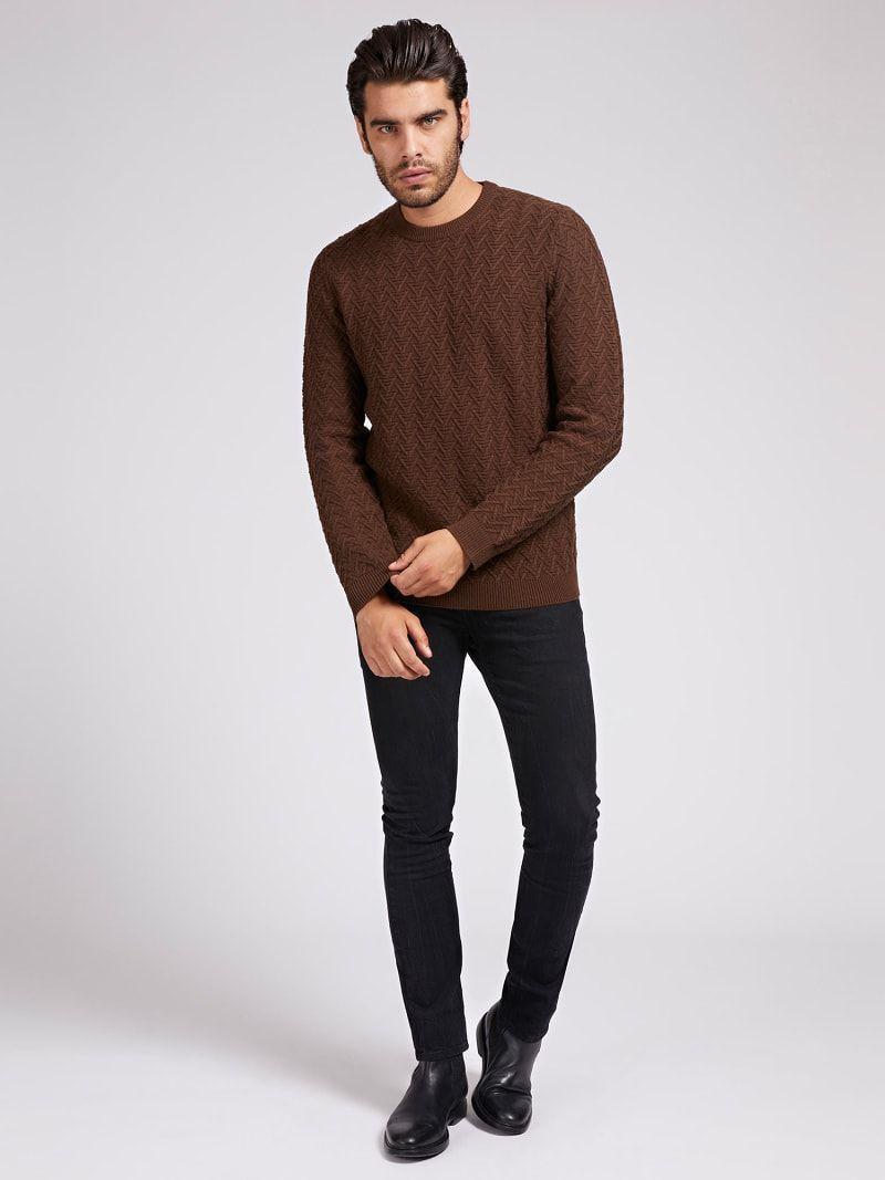 Sweater Guess Ls Geo Stitch Crew Neck-2