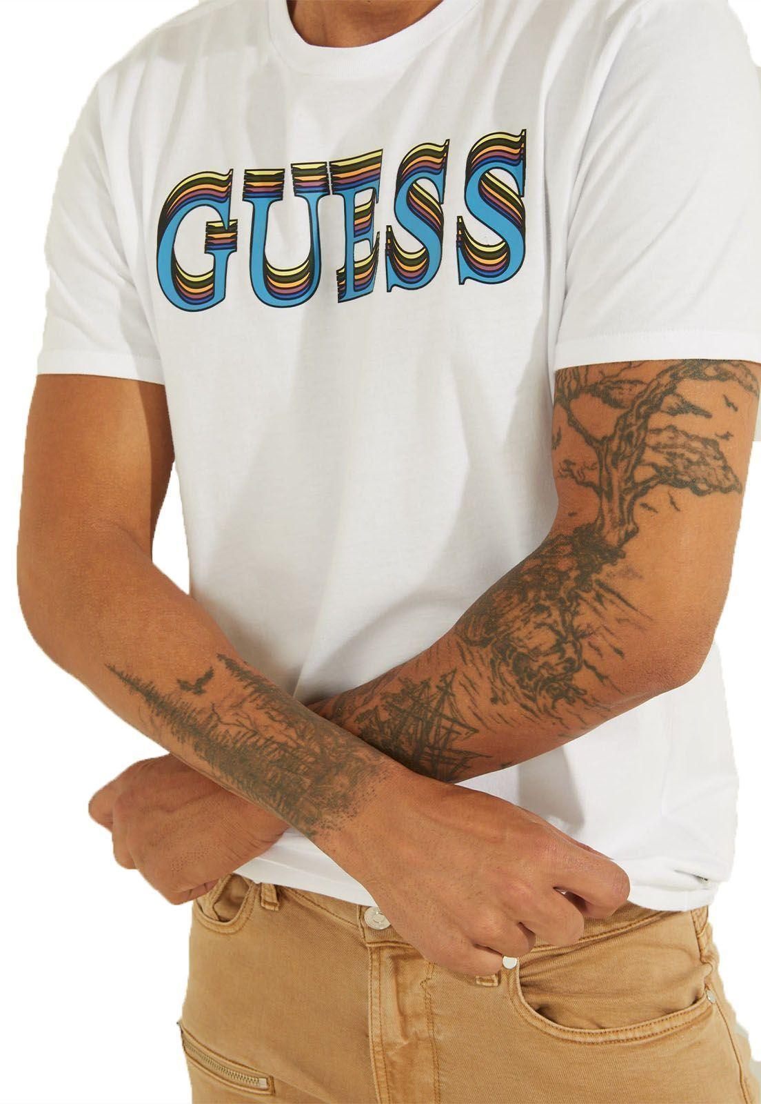 Polera Guess Ss Bsc Rainbow Guess Logo Hd-1