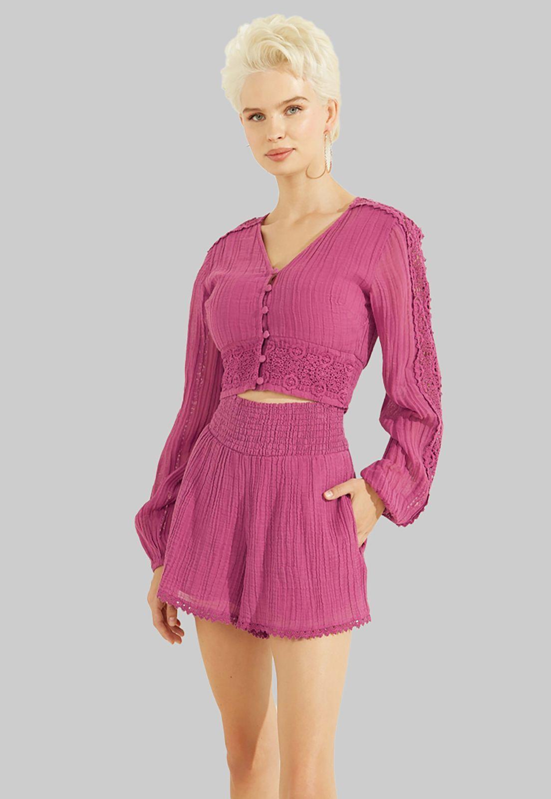 Blusa Ls Abigail Gauze Top G4A2 Rosado Guess-0