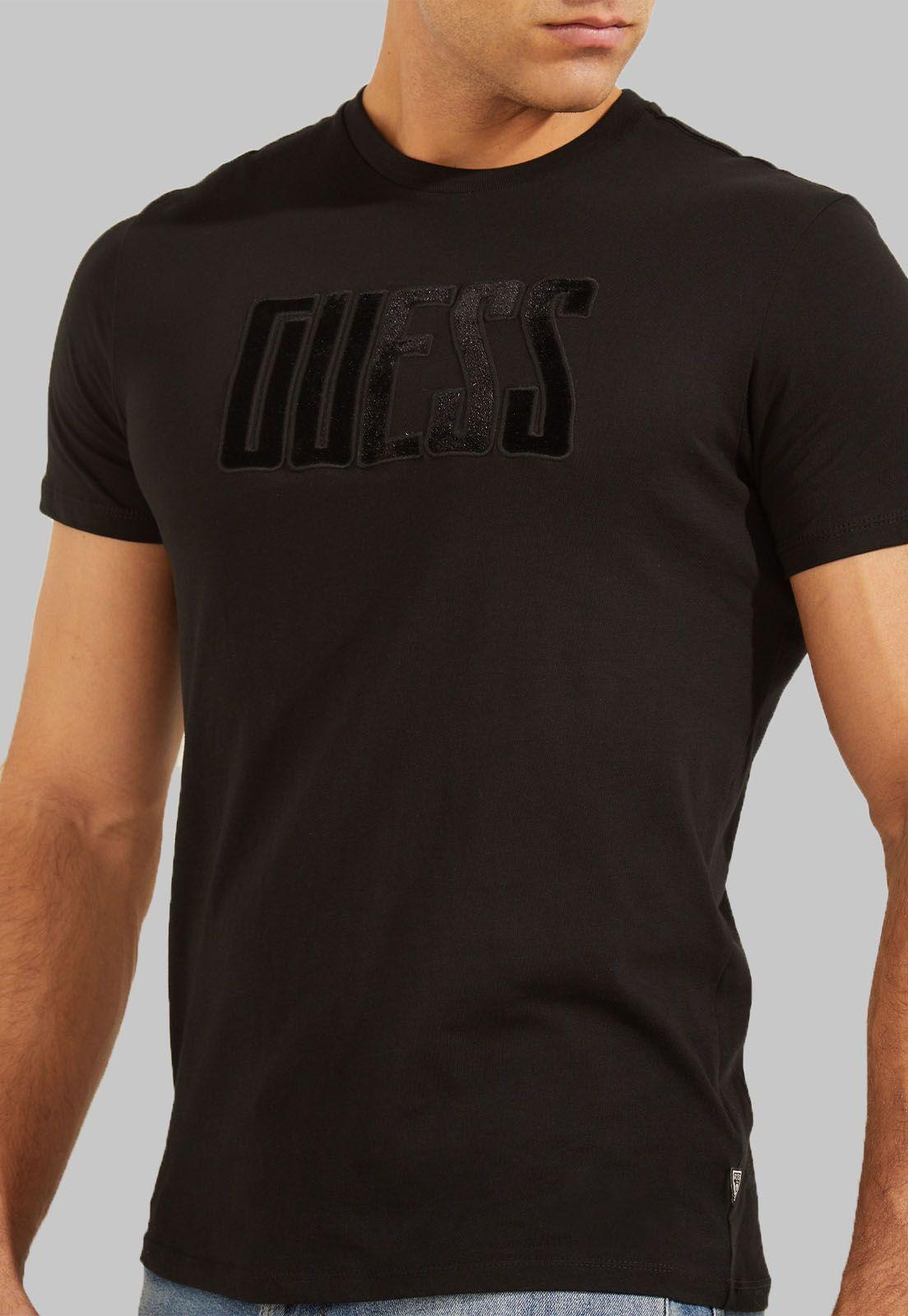 Polera Ss Bsc Velvet Applique Logo Te Guess-2