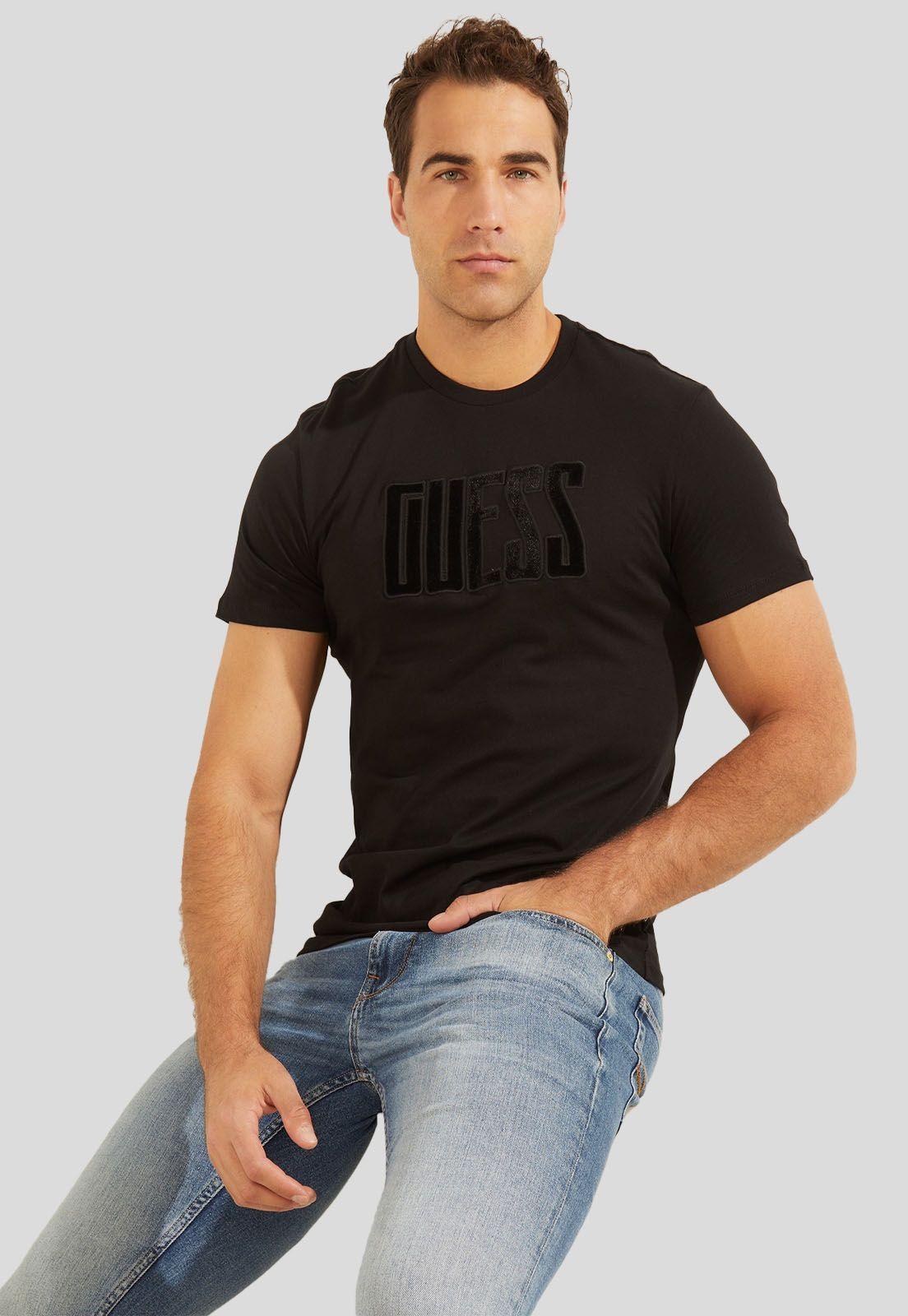 Polera Ss Bsc Velvet Applique Logo Te Guess-0
