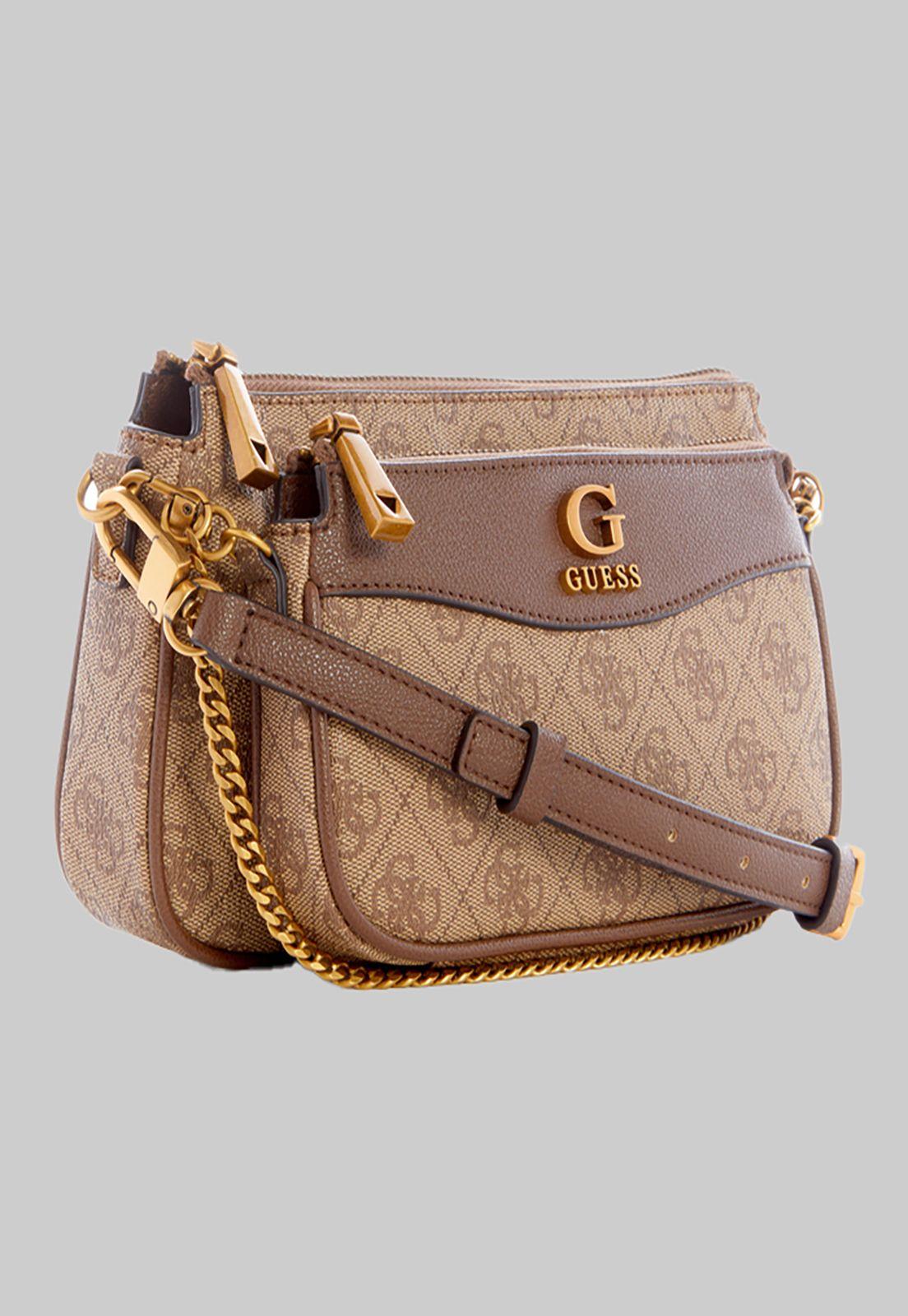 Mini Cartera Guess Nell Logo Dbl Pouch Crossbody Lgw Café-1