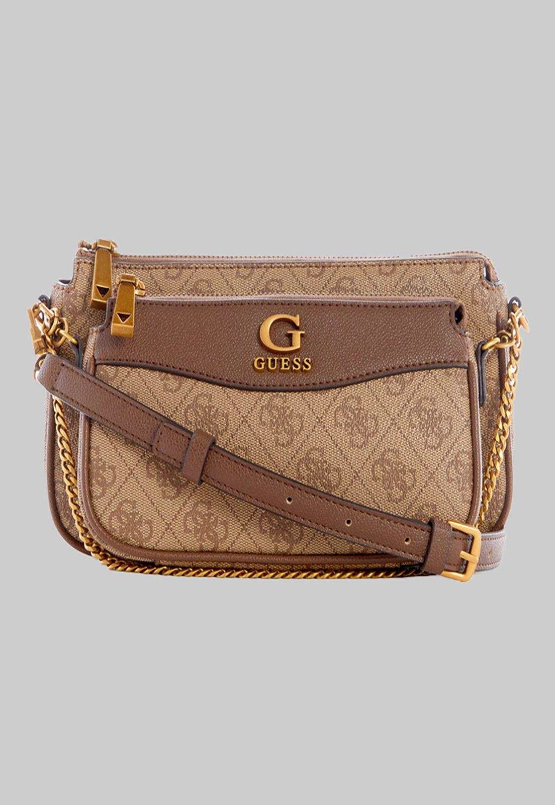 Mini Cartera Guess Nell Logo Dbl Pouch Crossbody Lgw Café-0