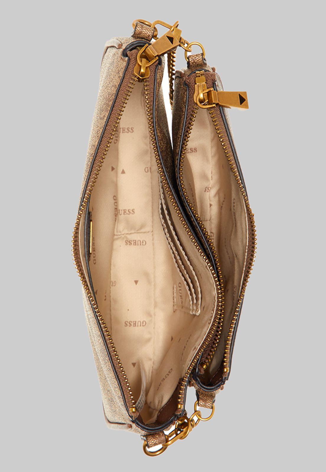 Mini Cartera Guess Nell Logo Dbl Pouch Crossbody Lgw Café-3
