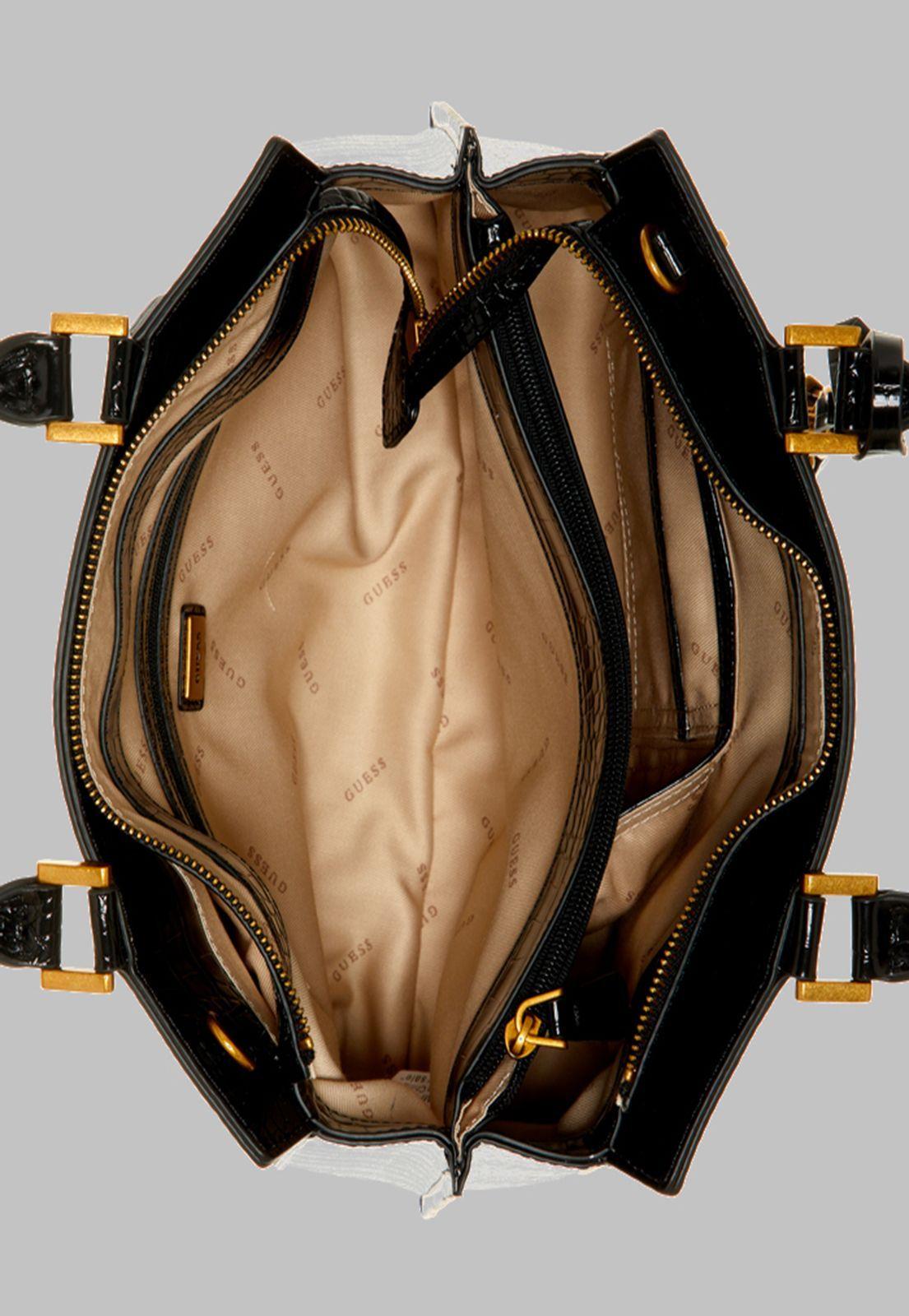 Cartera Guess Katey Croc Luxury Satchel Bla Negro-3