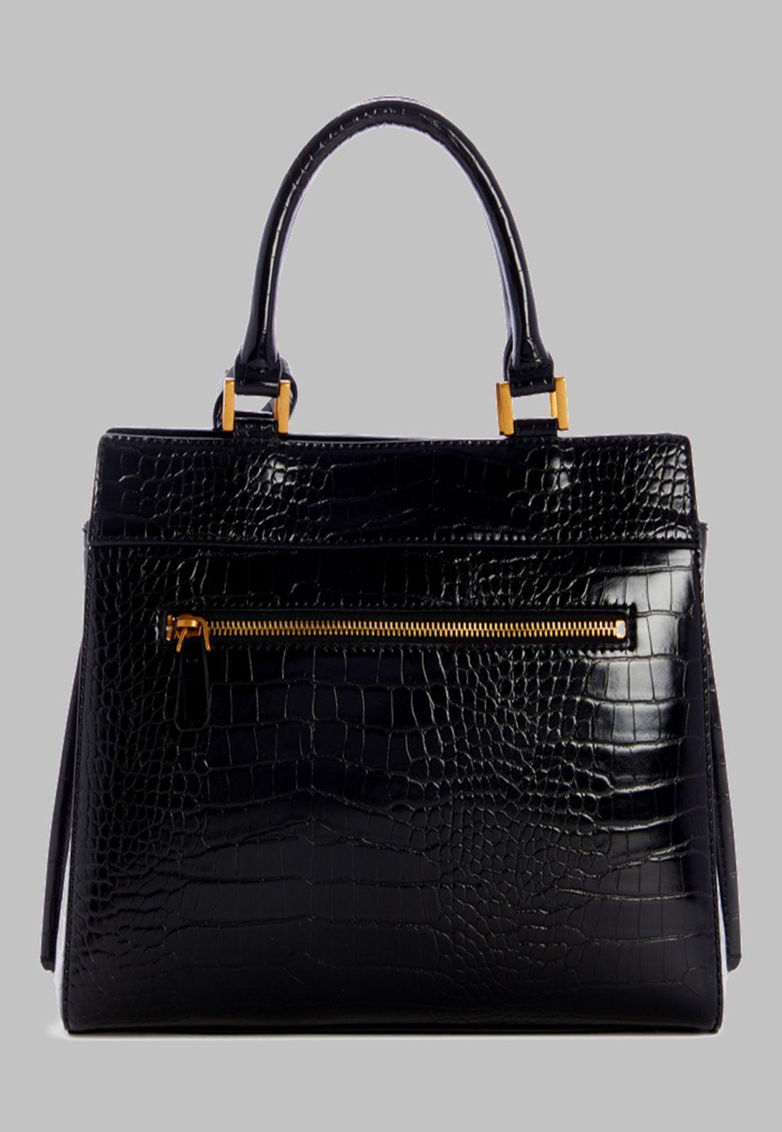 Cartera Guess Katey Croc Luxury Satchel Bla Negro-2