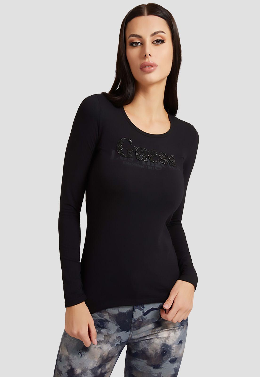 Polera Guess Ls Cn Astrelle Tee Jblk Negro-0