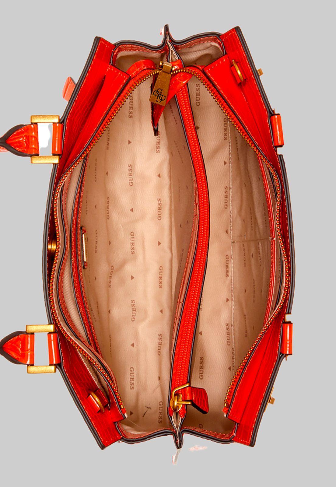 Cartera Katey Croc Luxury Satchel  Naranjo Guess-3