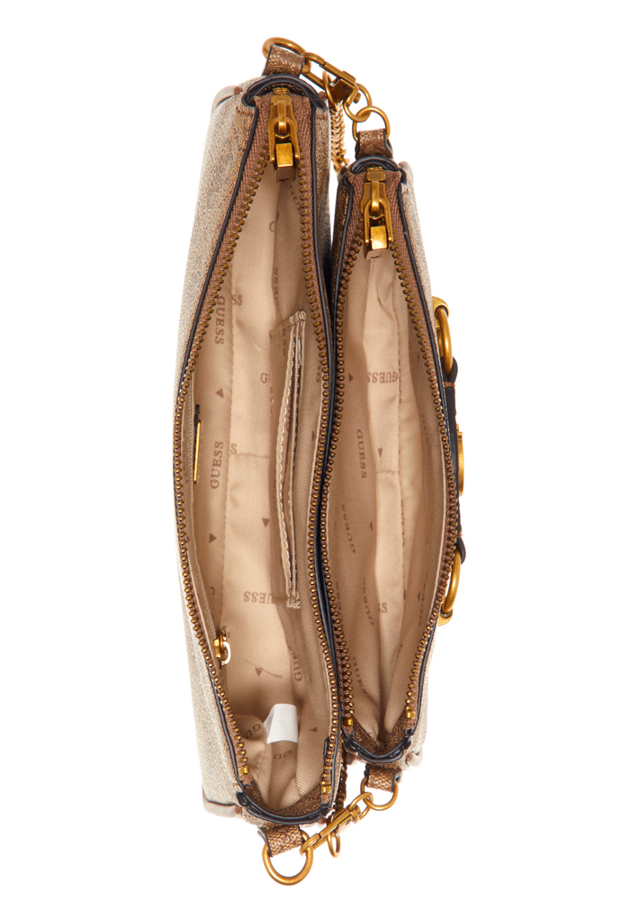 Mini Cartera Izy Double Pouch Crossbody Café Guess-3