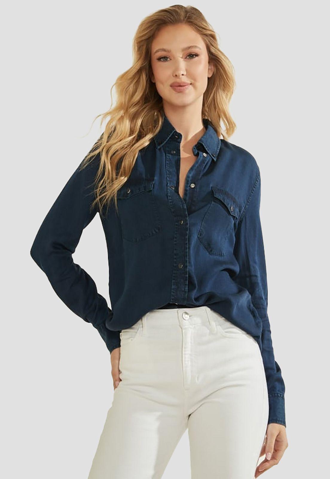 Camisa Guess Ls Woven Denim Shirts Kome Azul-0