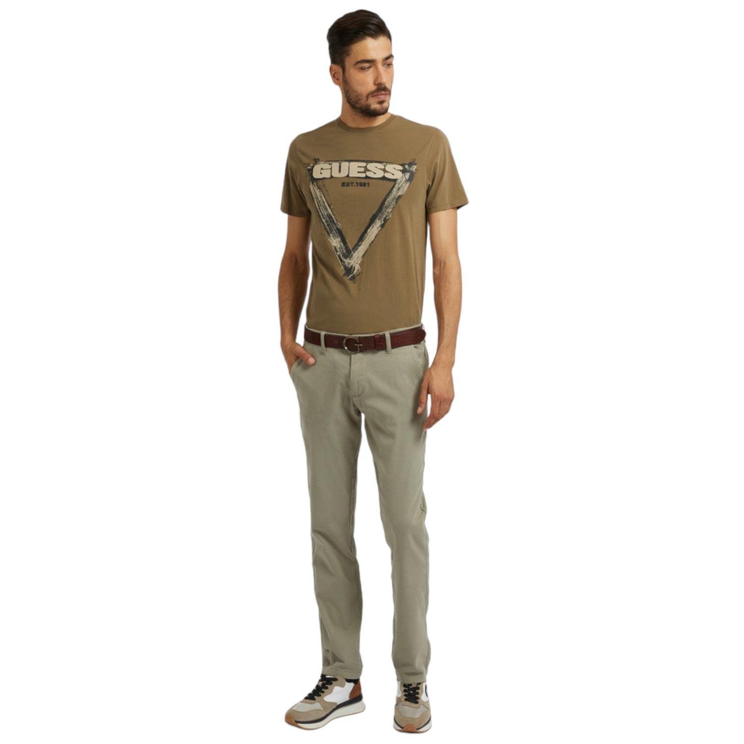 Polera Guess Ss Bsc Brushed Triangle Tee F85P Café-1
