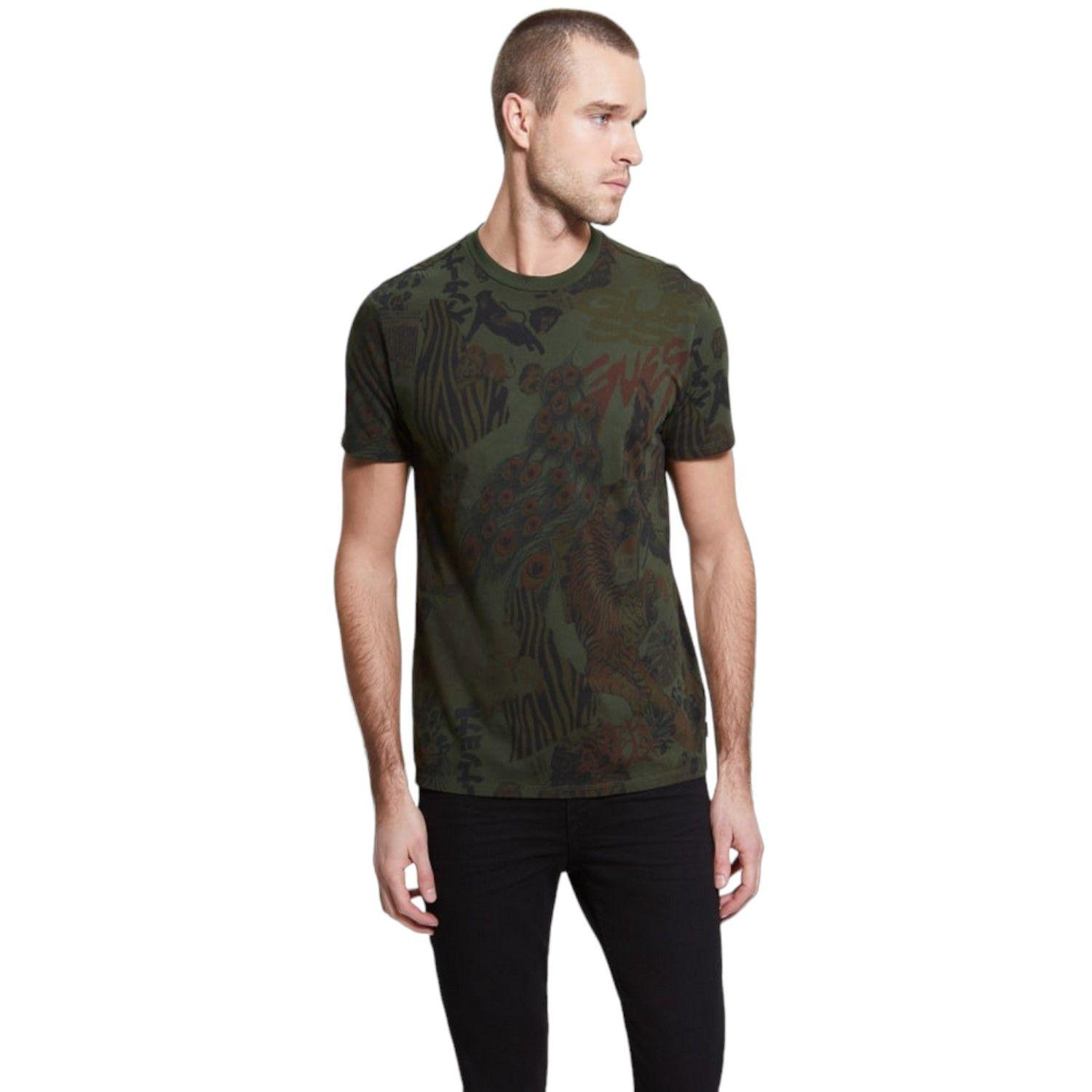 Polera Guess Ss New Retro Tiger Crew F6I2 Verde-0