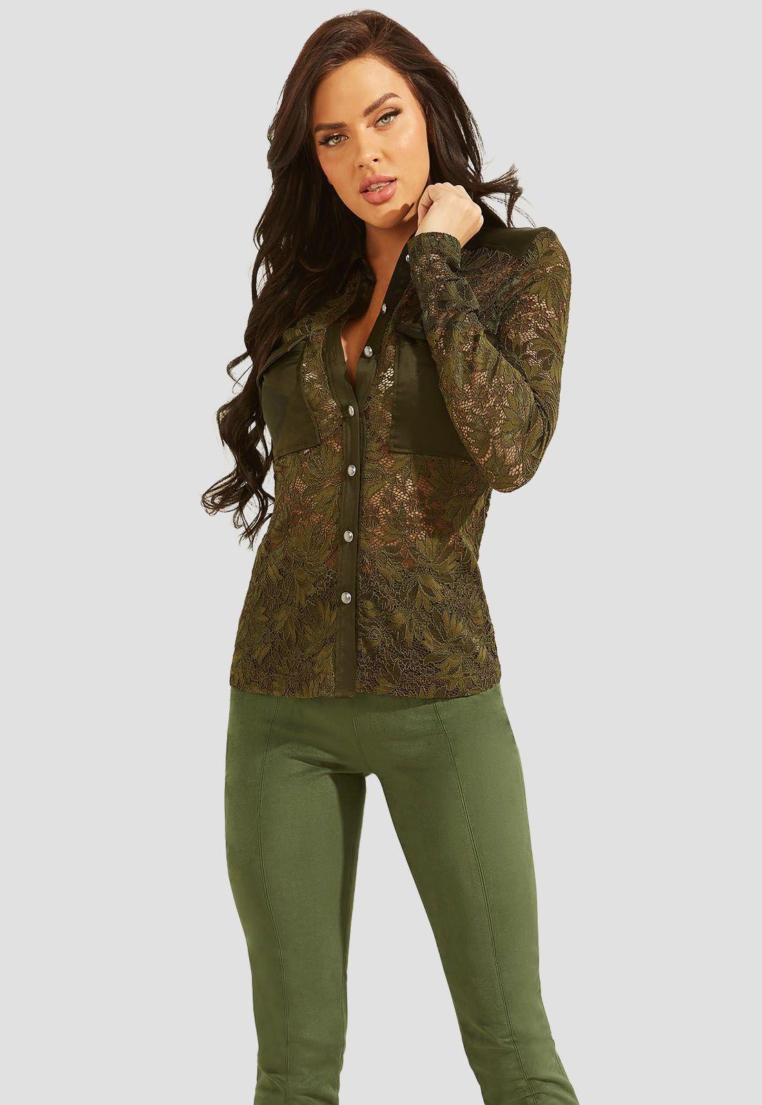 Camisa La Corinne Camisa Shirt Gwgr Verde Guess-0