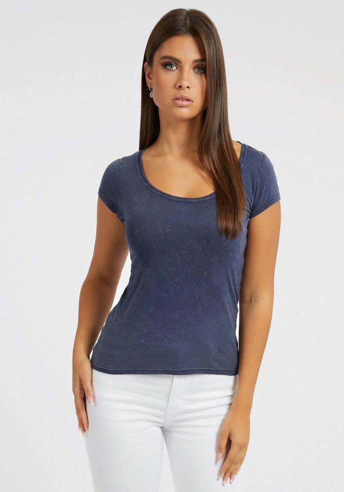 Polera Guess Ss Logo Washed Scoop  F7Ta Azul-0