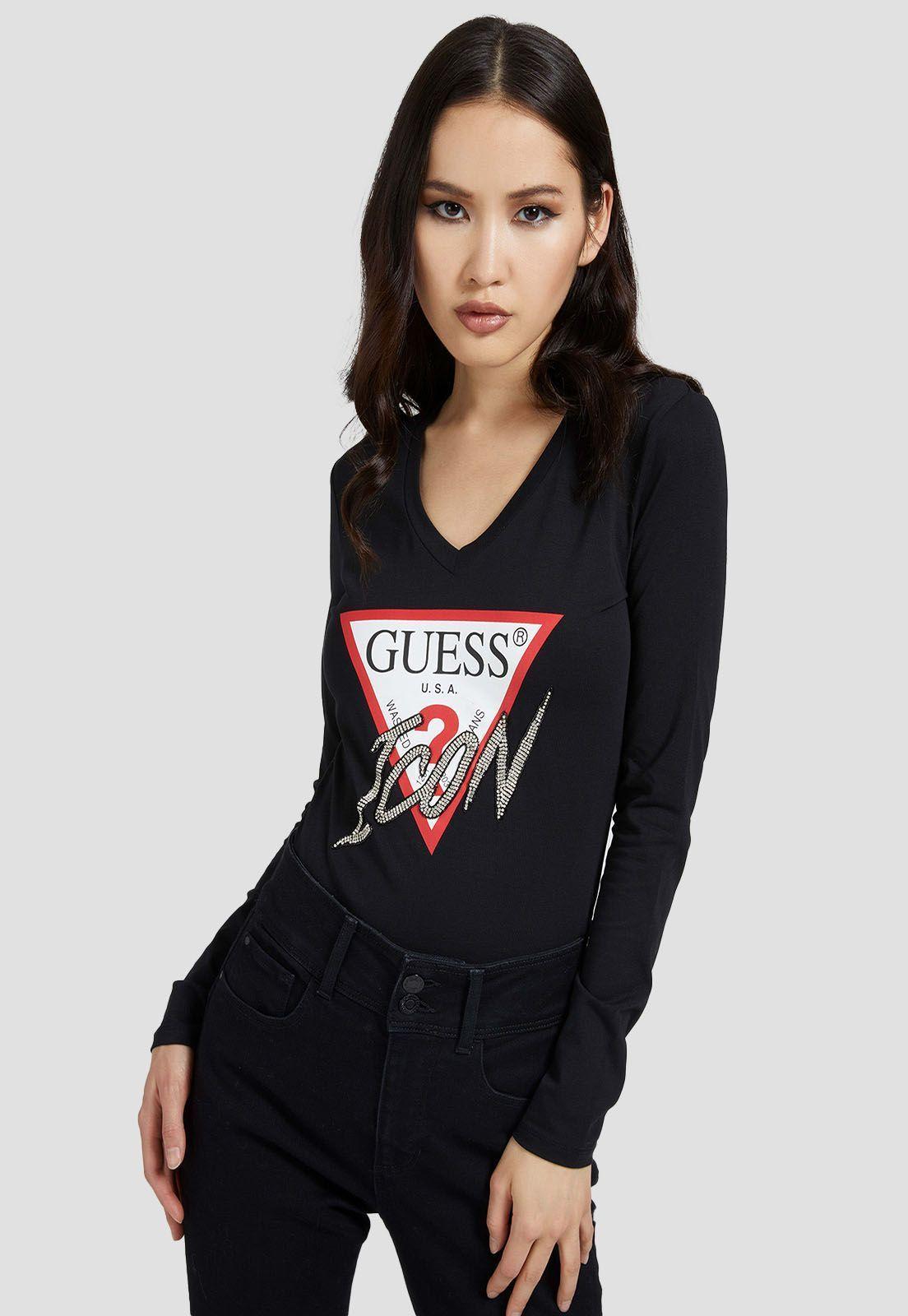 Polera Guess Ls Vn Icon Tee Jblk-0