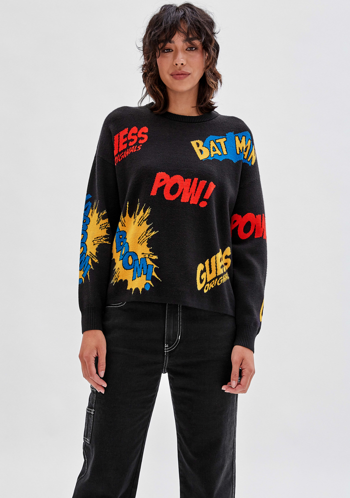 Tejido Guess Batman Jacquard Sweater JBLK NEGRO-1