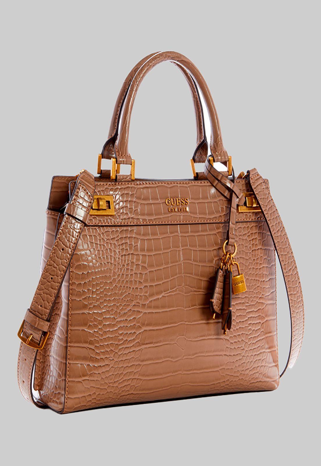 Cartera Katey Croc Luxury Satchel Lgr Café Guess-1