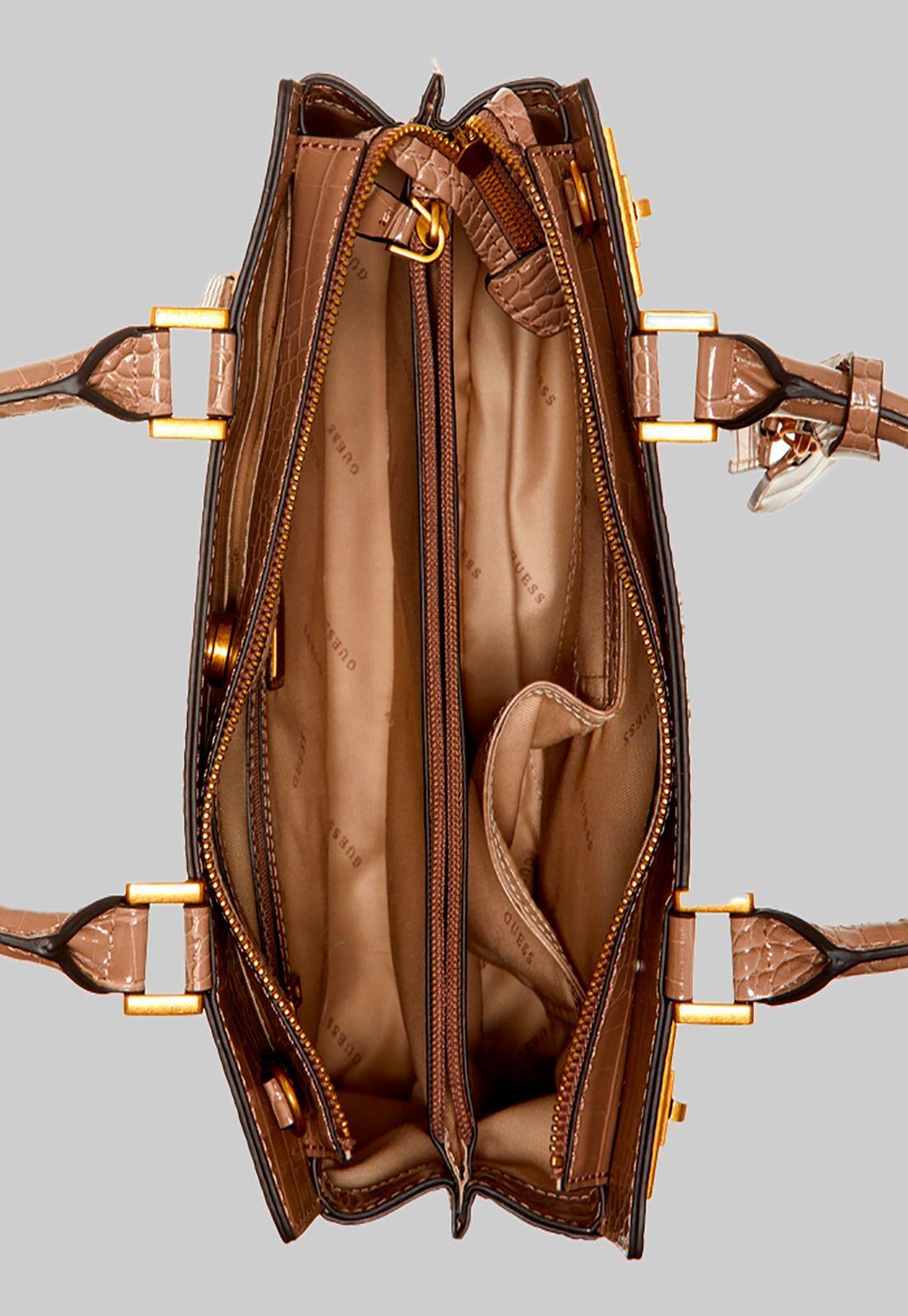 Cartera Katey Croc Luxury Satchel Lgr Café Guess-3