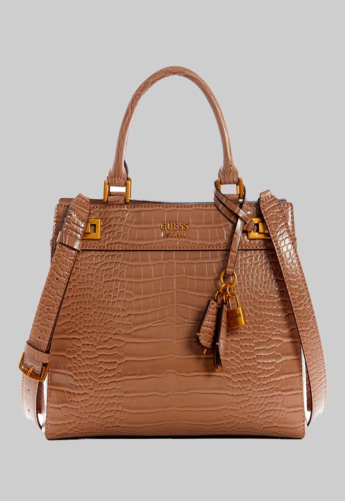 Cartera Katey Croc Luxury Satchel Lgr Café Guess-0