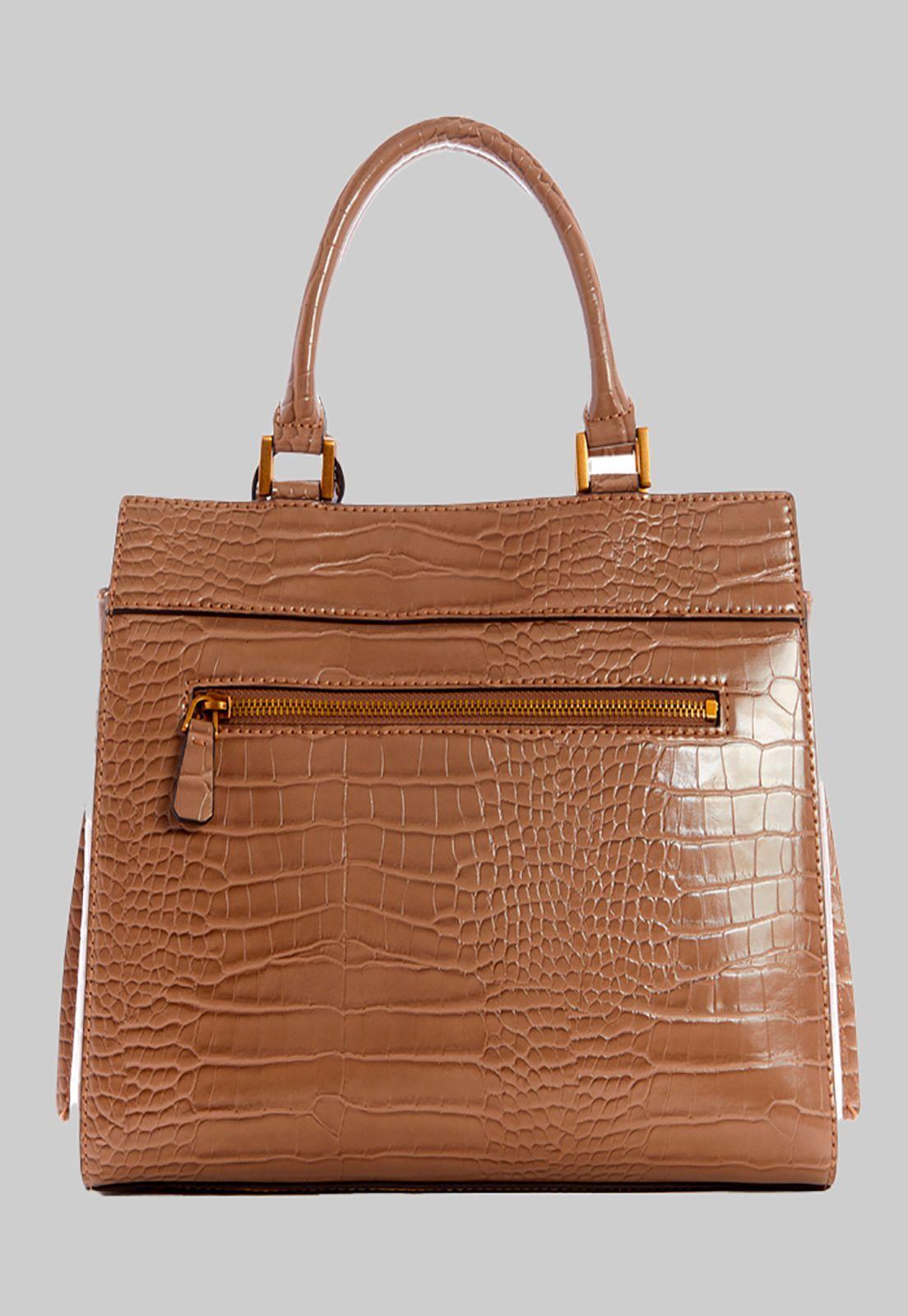 Cartera Katey Croc Luxury Satchel Lgr Café Guess-2