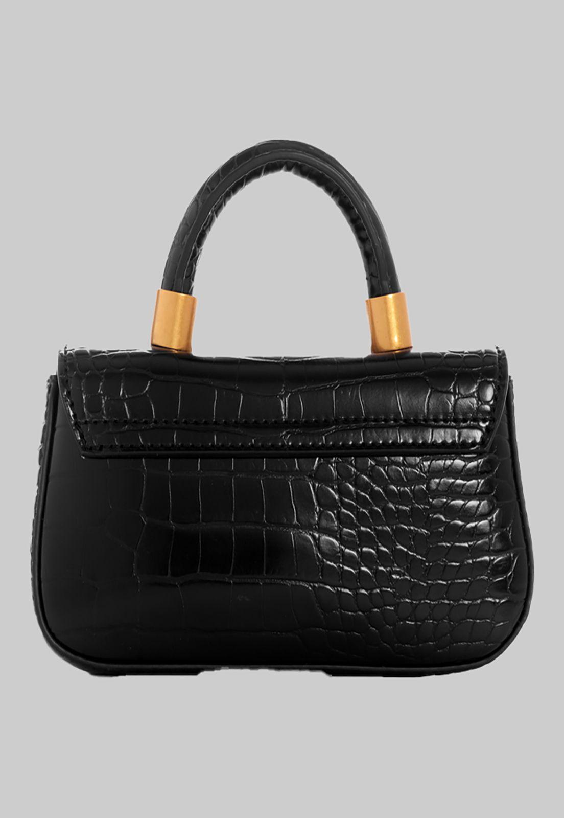 Mini Cartera Guess Nell Croc Micro Mini Flap Bla Negro-2